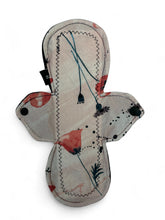 Load image into Gallery viewer, Reusable Menstrual Pad - Heavy Flow, Organic Bamboo Core, Floral Poppy Print, 12 inch