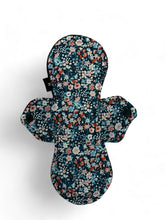 Load image into Gallery viewer, 10 inch heavy absorbency reusable pads, sanitary napkins, reusable pads, small blue floral, organic cotton topper,