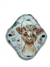 Load image into Gallery viewer, 8 inch heavy pad, reusable pads, sanitary napkins, reusable pads, baby Highland cows, organic cotton topper, zorb