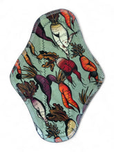 Load image into Gallery viewer, 10 Inch Pad, Green Veg Cloth Pad, Sustainable Period Pad, Winged Pad, Cloth Period Pad, Organic Cotton Pad, Bamboo Pad, moderate Panty Liner