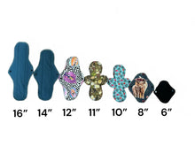 Load image into Gallery viewer, 11 inch heavy absorbency reusable cotton pads, sanitary napkins, reusable pads, reusable period pads, long overnight pad, blue ice cream
