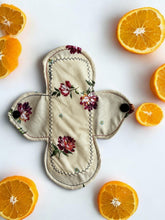 Load image into Gallery viewer, 8 inch heavy liner absorbency reusable cotton pads, sanitary napkins, reusable pads, cream peonies, teenager gift, women’s gift