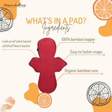 Load image into Gallery viewer, 10 In. Pad, Bali Bamboo Topper, Sustainable Period Pad, Winged Pad, Cloth Period Pad, Organic Cotton Pad, Bamboo Pad, Reusable Panty Liner