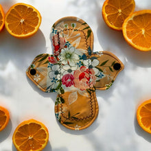 Load image into Gallery viewer, 8 inch moderate liner absorbency reusable cotton pads, sanitary napkins, reusable pads, peach floral, teenager gift, women’s gift