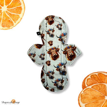 Load image into Gallery viewer, 10 inch heavy or moderate absorbency reusable cotton pads, sanitary napkins, reusable pads, washable cotton pads, leakproof, highland cows
