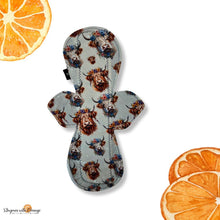 Load image into Gallery viewer, 12 inch heavy or moderate absorbency reusable cotton pads, sanitary napkins, reusable pads, washable cotton pads, leakproof, highland cows