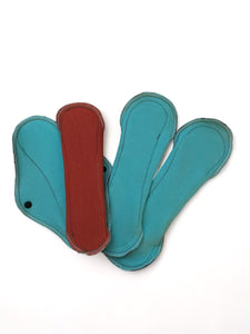 12 inch Bundle of 7 Reusable Moderate Absorbency Cloth Pads, Bamboo Topper and Core, Eco-Friendly Period Pads, Sanitary Napkins