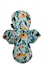 Load image into Gallery viewer, 10 inch heavy absorbency reusable pads, sanitary napkins, reusable pads, white floral, cotton topper

