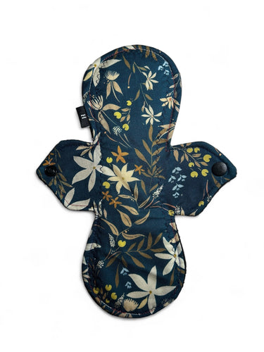 8” Reusable Cloth Pad: Heavy Absorbency Organic Bamboo Core, Blue Floral
