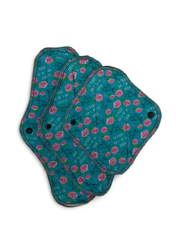 12 inch, 10 inch, 8 inch heavy absorbency reusable organic cotton pads, sanitary napkins, feminist reusable pads, mind your uterus