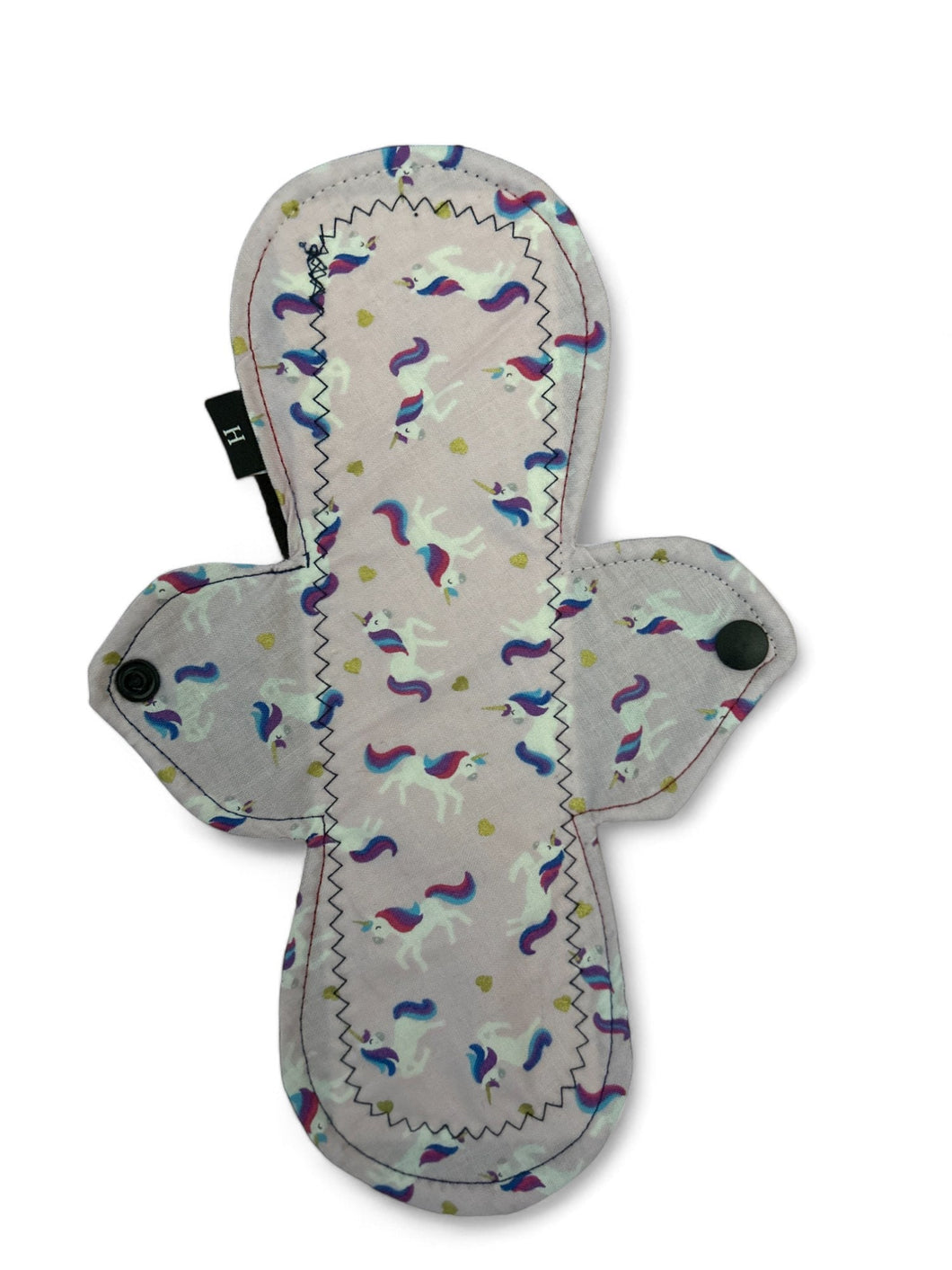 10 inch moderate absorbency reusable pads, sanitary napkins, reusable pads, unicorns, cotton topper, teen periods, cloth period pads