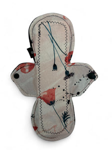 10" Menstrual Pads for Heavy Days -Heavy Absorbency Reusable Pads with Organic Bamboo Core - Floral Poppy Print, Cotton Topper, Eco-Friendly