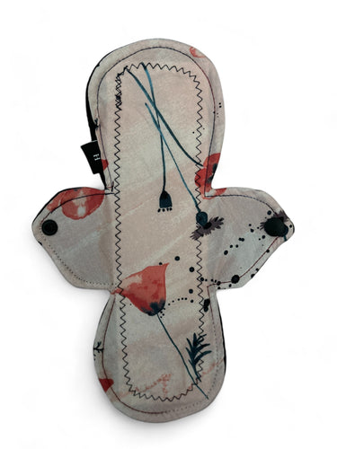 12” Menstrual Pads for Heavy Days -Heavy Absorbency Reusable Pads with Organic Bamboo Core - Floral Poppy Print, Cotton Topper, Eco-Friendly