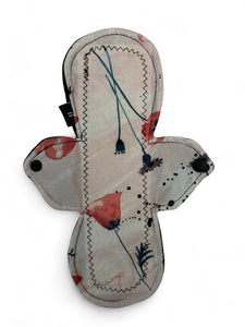 10" Menstrual Pads for moderate Absorbency Reusable Pads with Organic Bamboo Core - Floral Poppy Print, Cotton Topper, Eco-Friendly