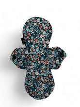 Load image into Gallery viewer, 10 inch heavy absorbency, leak proof, reusable pads, sanitary napkins, reusable pads, small blue floral, organic cotton topper,
