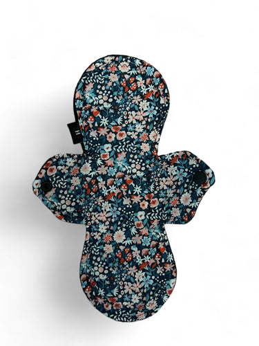 12 inch heavy absorbency, leak proof, reusable pads, sanitary napkins, reusable pads, small blue floral, organic cotton topper,