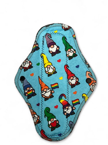10 inch Rainbow Gnome Pride, heavy absorbency reusable pads, sanitary napkins, reusable pads, organic cotton topper,