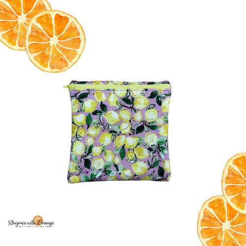Waterproof Zipper Closure Wet Bag, Leak Proof Reusable Pouch, 7x7 Waterproof Storage Bag for Cloth Diapers, Swimsuits, Gym Clothes, lemons