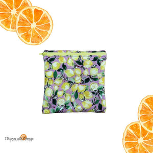 Waterproof Zipper Closure Wet Bag, Leak Proof Reusable Pouch, 7x7 Waterproof Storage Bag for Cloth Diapers, Swimsuits, Gym Clothes, lemons