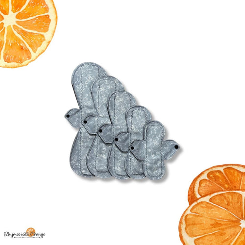 10 in. heavy or moderate absorbency reusable pads, sanitary napkins, reusable pads, mushrooms, cotton topper, washable period pad, gift
