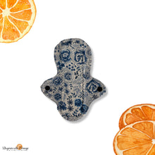 Load image into Gallery viewer, 8 inch blue on white moderate absorbency reusable cloth pads, sanitary napkins, menstrual pads, organic bamboo topper, pantyliners,
