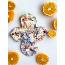 Load image into Gallery viewer, 8 inch heavy liner absorbency reusable cotton pads, sanitary napkins, reusable pads, pretty cows, teenager gift, women’s gift
